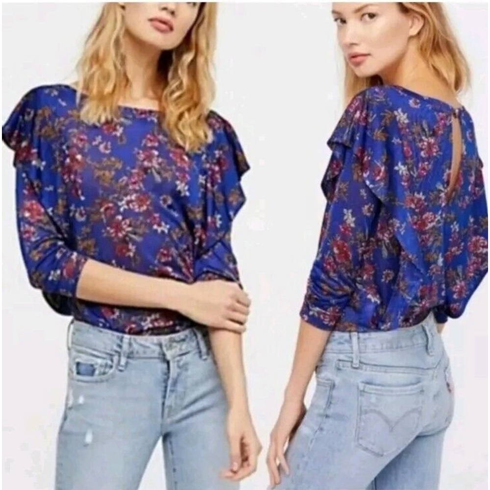Free People Blue Floral Combo Dock Street Top XS